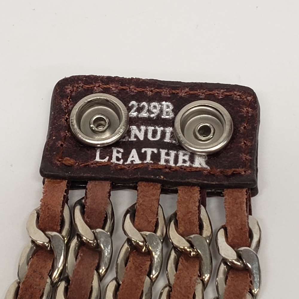 Womens Leather Metal Chain Links Bracelet Snap Closure - Picture 5 of 9